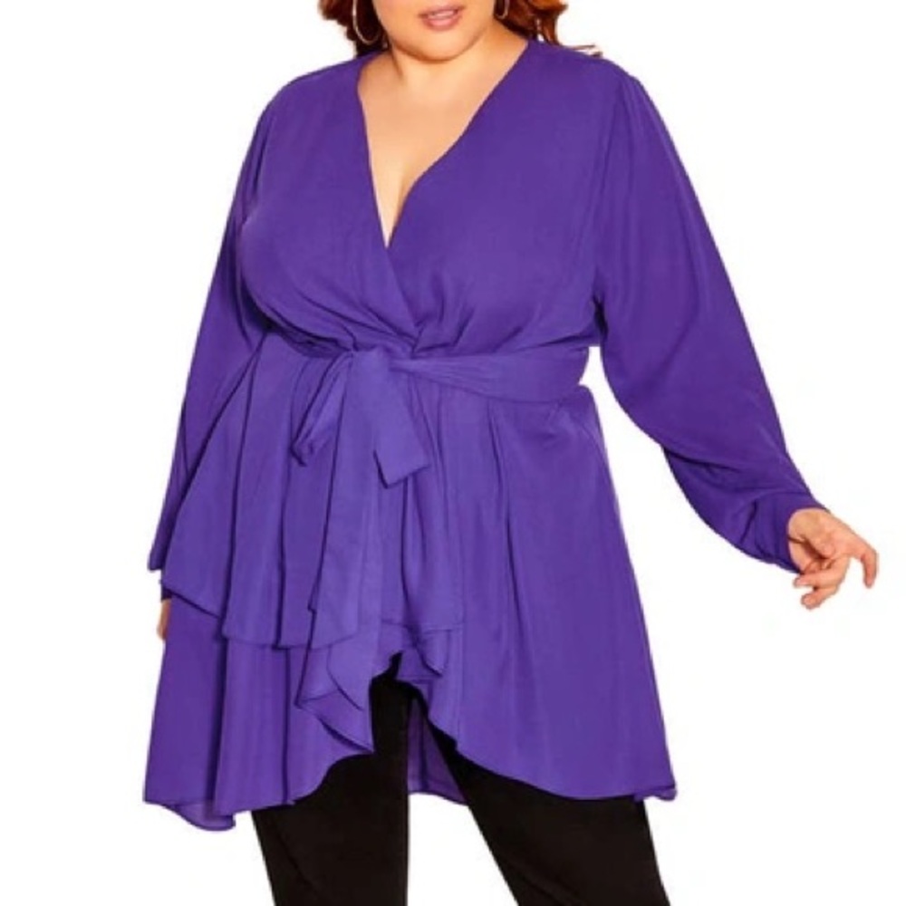 Purple wrap ruffle top
